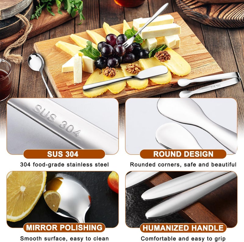 Mlurcu Cheese Butter Spreader Knife Set Charcuterie Accessories Charcuterie Boards Accessories Charcuterie Utensils Stainless Steel Spreader Knives Small Serving Tongs Mini Forks and Spoons for Pastry Making - Image 4